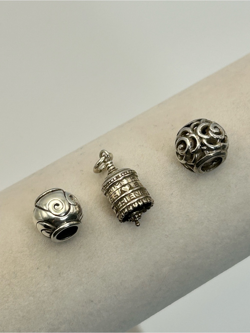 Brighton Bell Charm, Floral & Scrolled Beads Silver Plated Qty 3